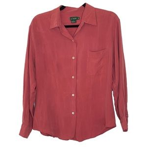 J Crew Salmon Silk Button Up Collared Shirt
